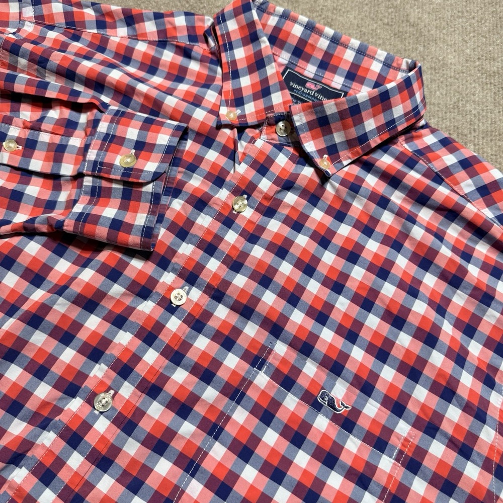 Vineyard Vines XL Mens Slim Fit Tucker‎ Shirt Nylon Performance Red White Blue